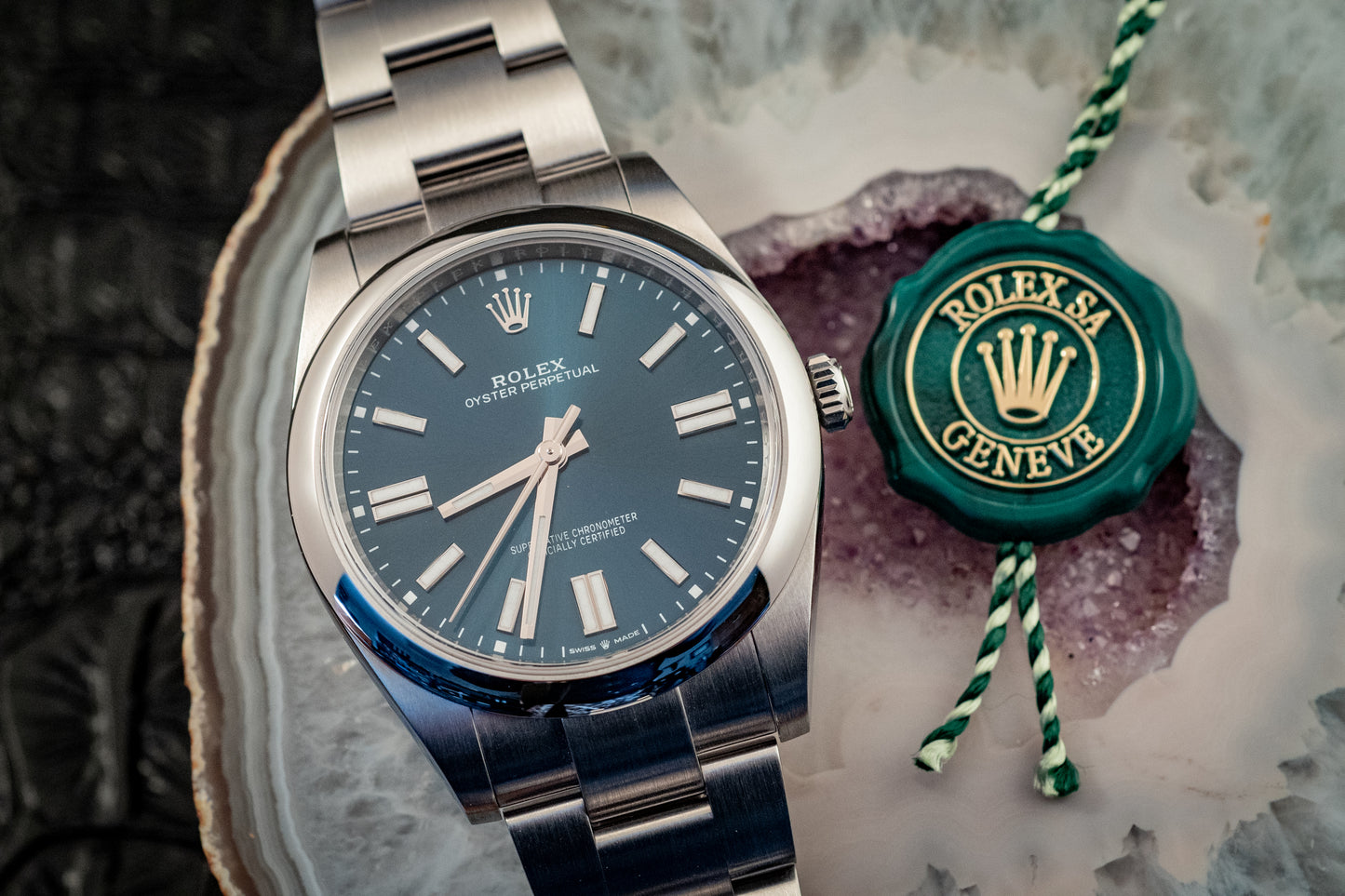 Rolex Oyster Perpetual 41 Blue Dial Steel Mens Automatic Watch 2023 Ref 124300 Box And Papers Purchase Receipt