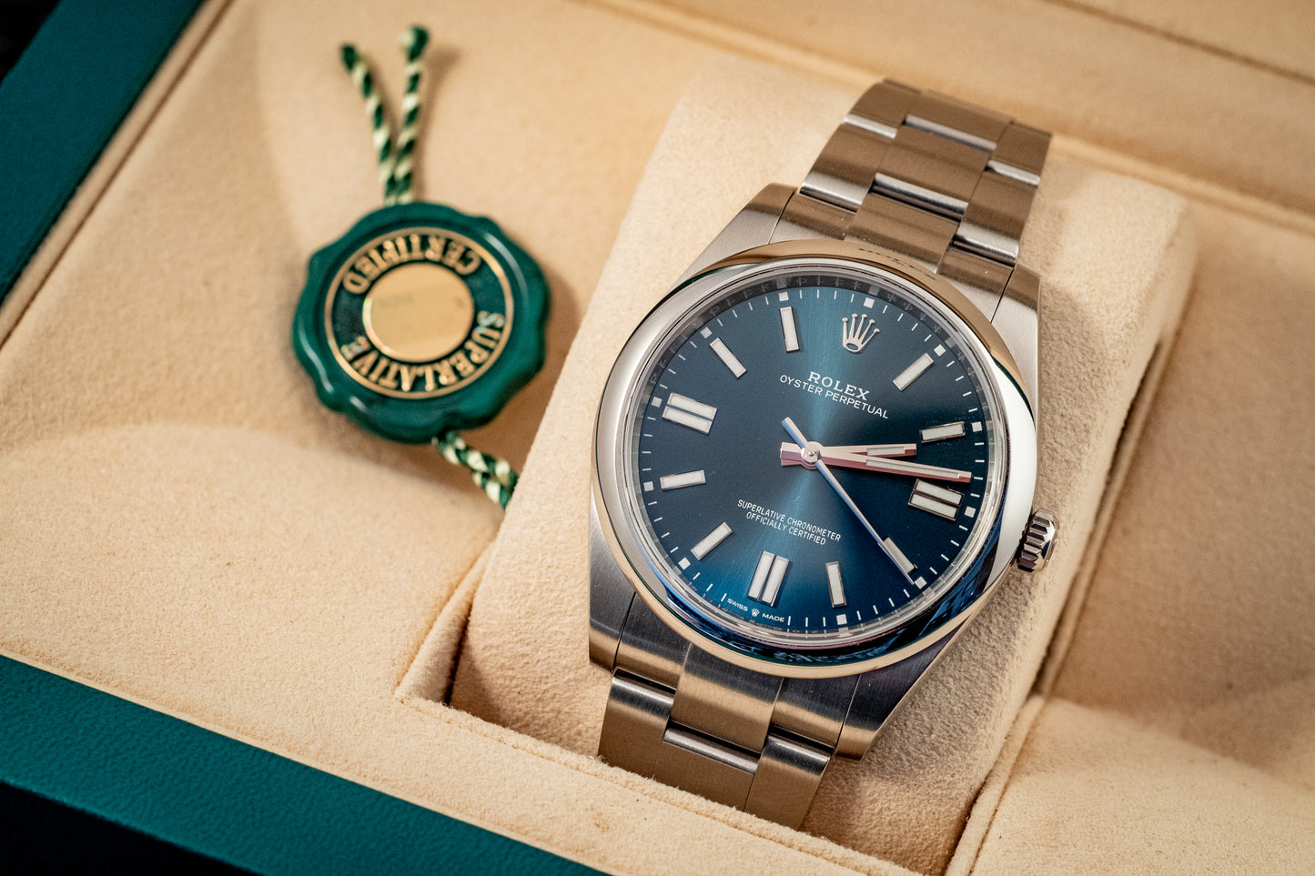 Rolex Oyster Perpetual 41 Blue Dial Steel Mens Automatic Watch 2023 Ref 124300 Box And Papers Purchase Receipt