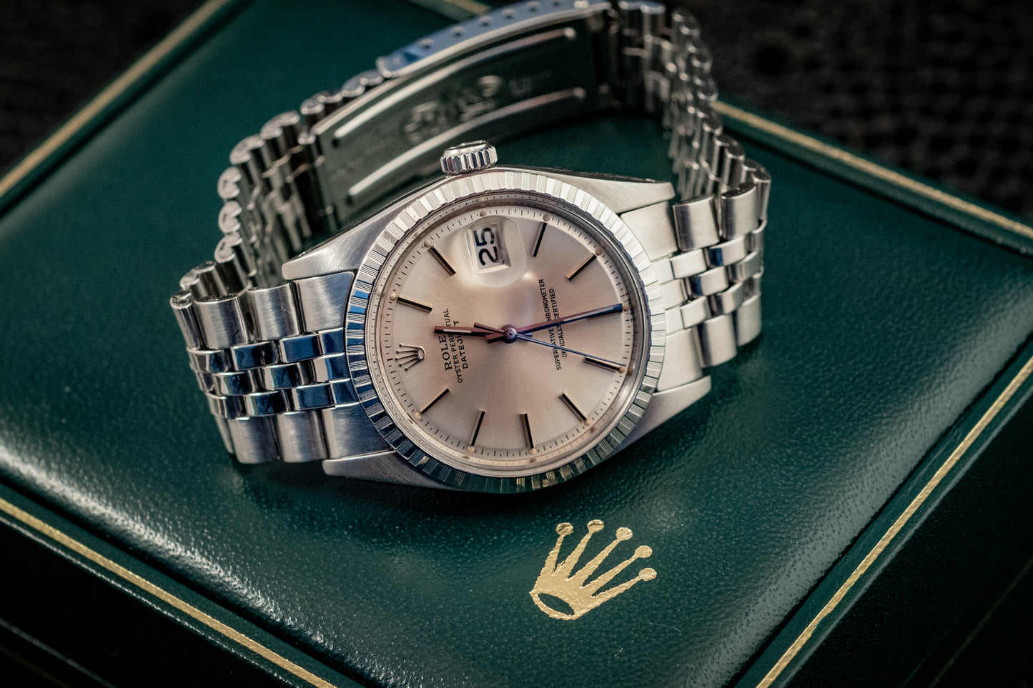 Rolex Datejust Stainless Steel Silver Stick Dial Jubilee Band Ref 1603