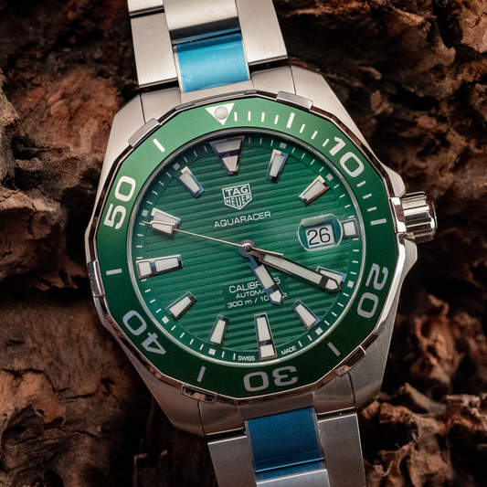 TAG Heuer Aquaracer 300M Green Stripes Box And Papers Ref WAY201S.BA0927