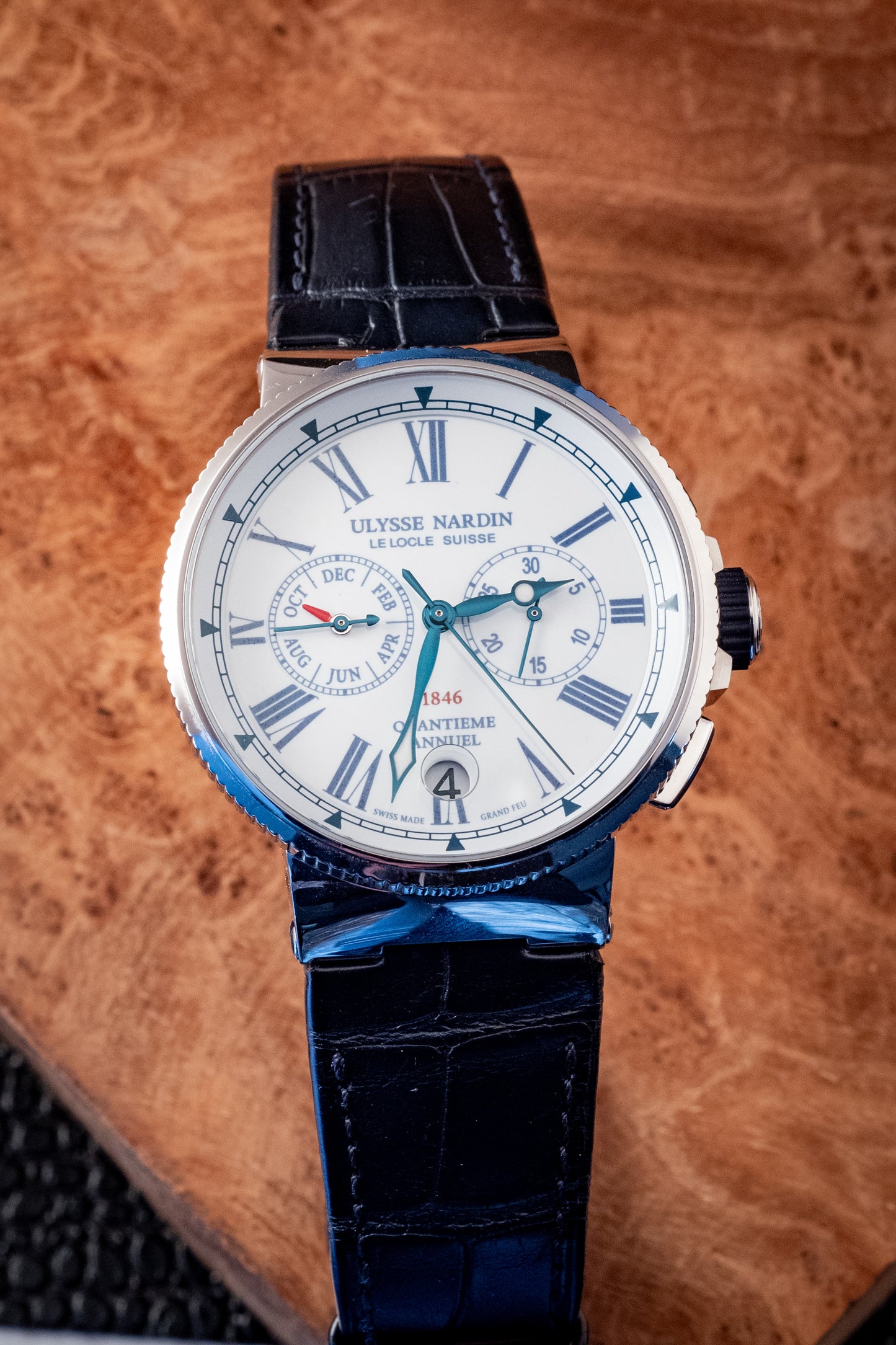 Ulysse Nardin Marine Chronograph 43mm Annual Calendar Box And Papers Ref 1533-150/EO