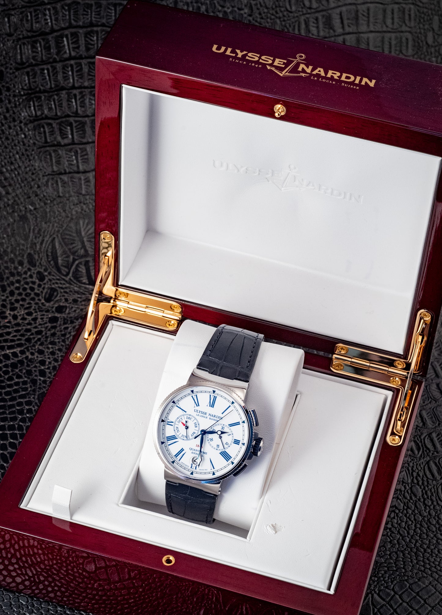 Ulysse Nardin Marine Chronograph 43mm Annual Calendar Box And Papers Ref 1533-150/EO