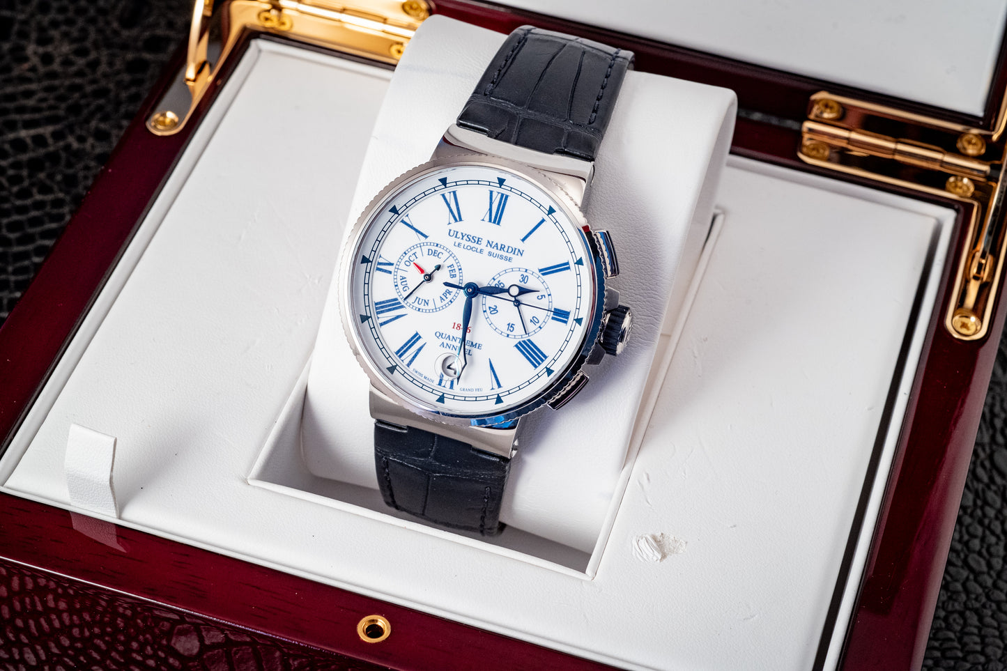 Ulysse Nardin Marine Chronograph 43mm Annual Calendar Box And Papers Ref 1533-150/EO