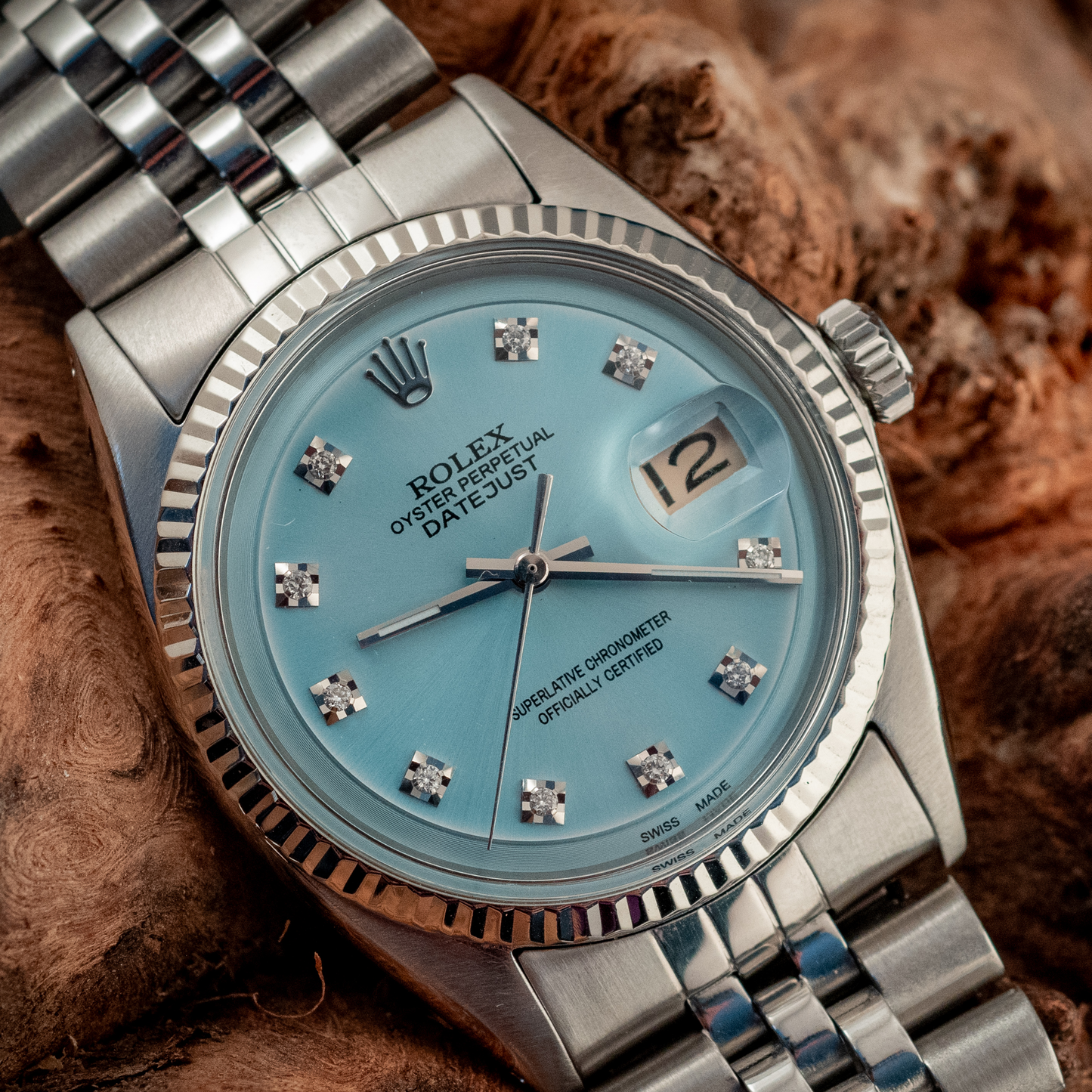 Rolex Datejust 36MM 18K White Gold And Blue Diamond Dial Fluted Bezel Ref 1601