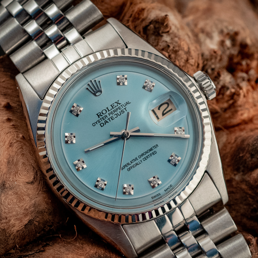 Rolex Datejust 36MM 18K White Gold And Blue Diamond Dial Fluted Bezel Ref 1601