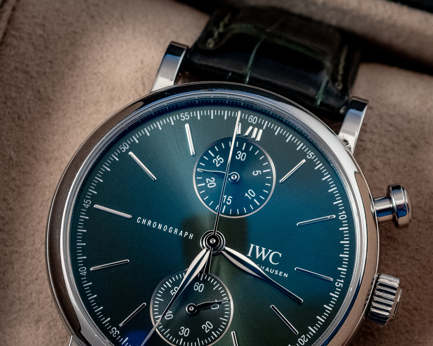 IWC Portofino 2022 Chronograph Green Dial 39MM Warranty Unti 4/2030 Box And Papers Ref IW391405