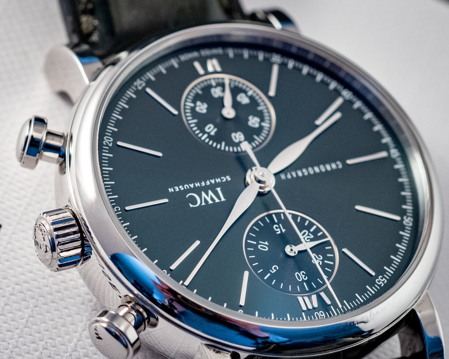 IWC Portofino 2022 Chronograph Green Dial 39MM Warranty Unti 4/2030 Box And Papers Ref IW391405