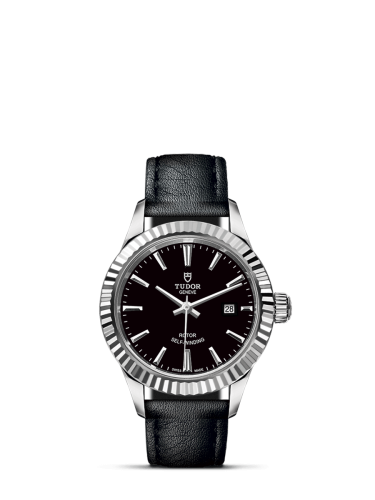 Tudor Style 28 Stainless Steel / Fluted / Black / Strap : Ref Number 12110-0022