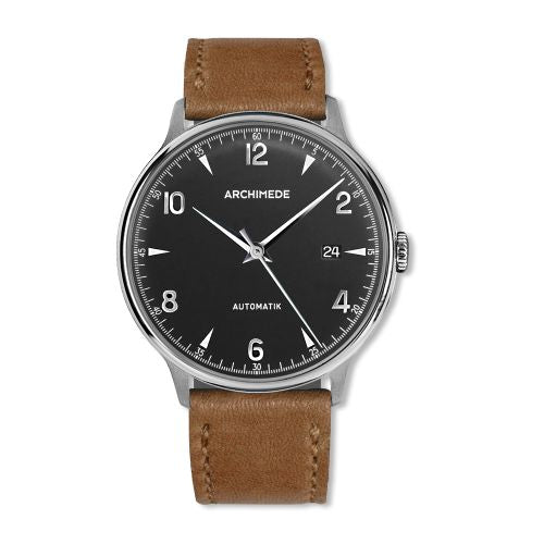 Archimede 1950-2 Stainless Steel / Black / Brown Leather : Ref Number UA8068P-A3.3