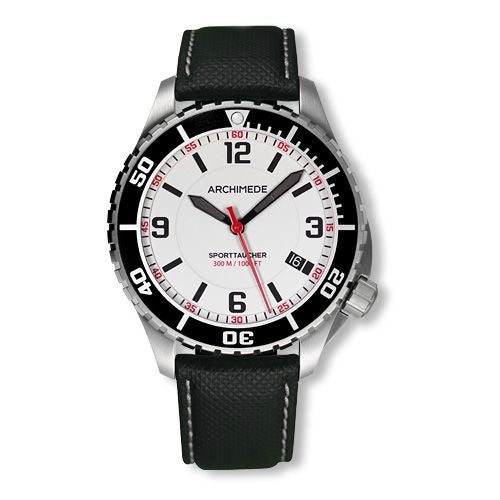 Archimede SportTaucher Stainless Steel / White / Black Leather : Ref Number UA8974-TS-A3.5
