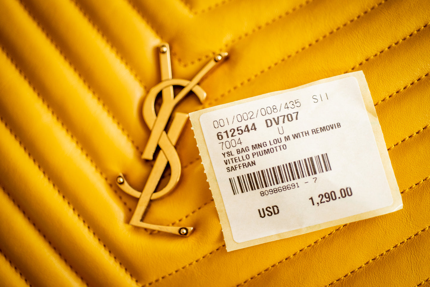 YSL Yves Saint Laurent 2021 Leather Lou Camera Bag Yellow Crossbody Gold Hardware Box, Dust Bag, Stuffing, Ribbon, Shopper Bag, And Receipt