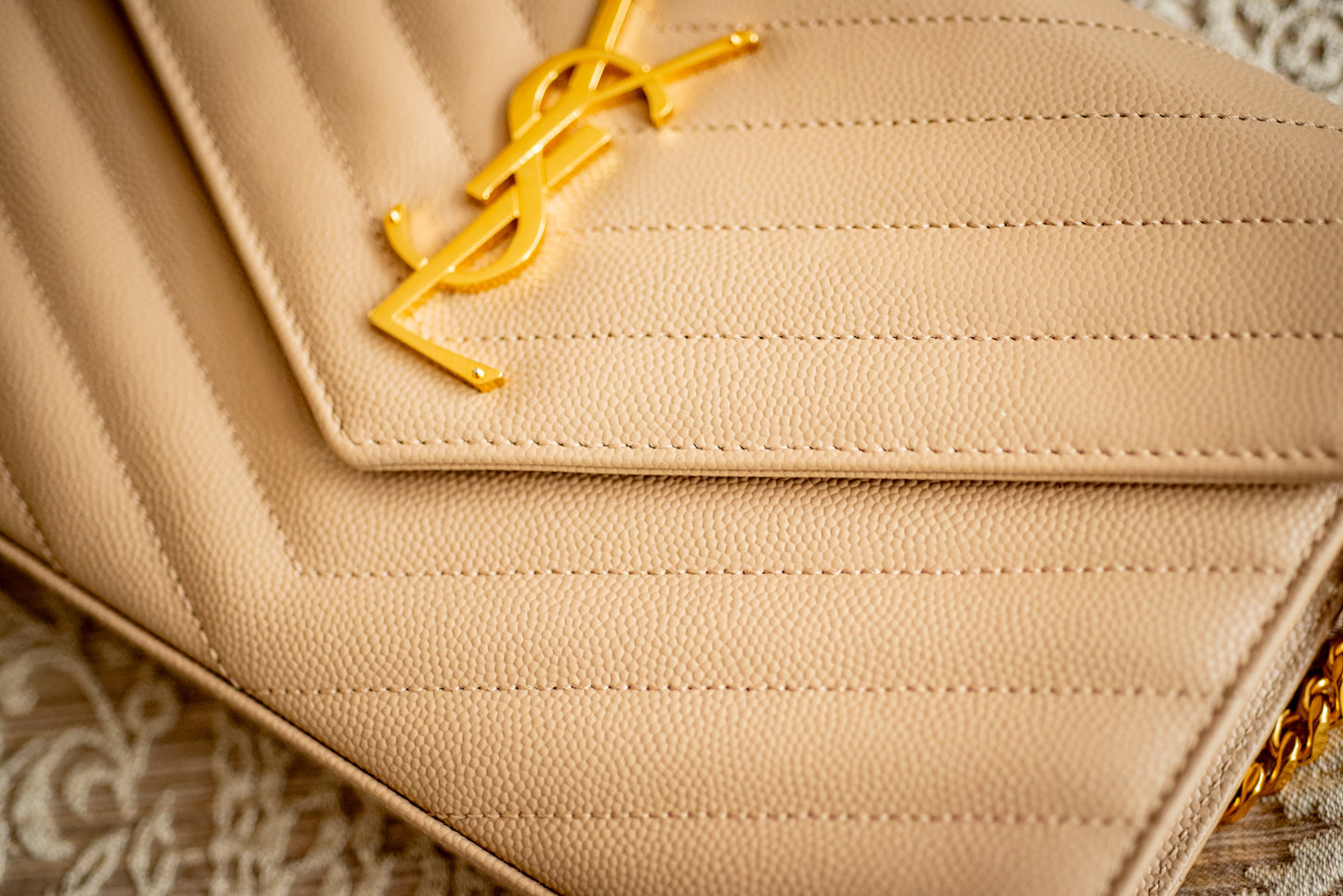 YSL Yves Saint Laurent 2025 Classic Cassandre Chain Wallet In Grain De Poudre Leather MSRP $1600 Original Purchase Receipt Dust Bag